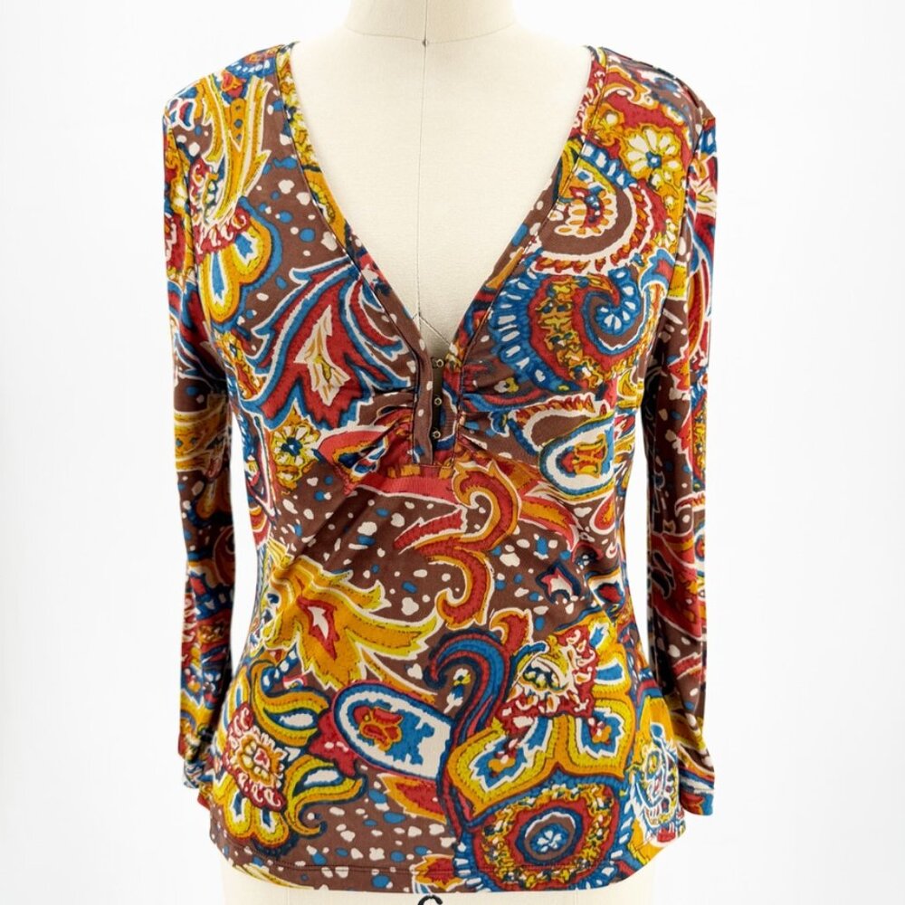 David Meister Silk Geometric Multicolor Y2K Top Sz M